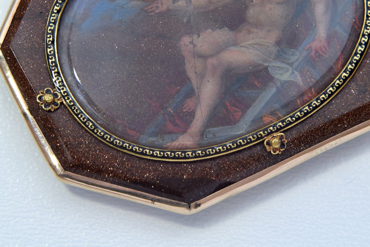 Devotional Pendant Or Reliquary. Oil Painting On Aventurine, Enamel, And Gold. Spain-photo-3