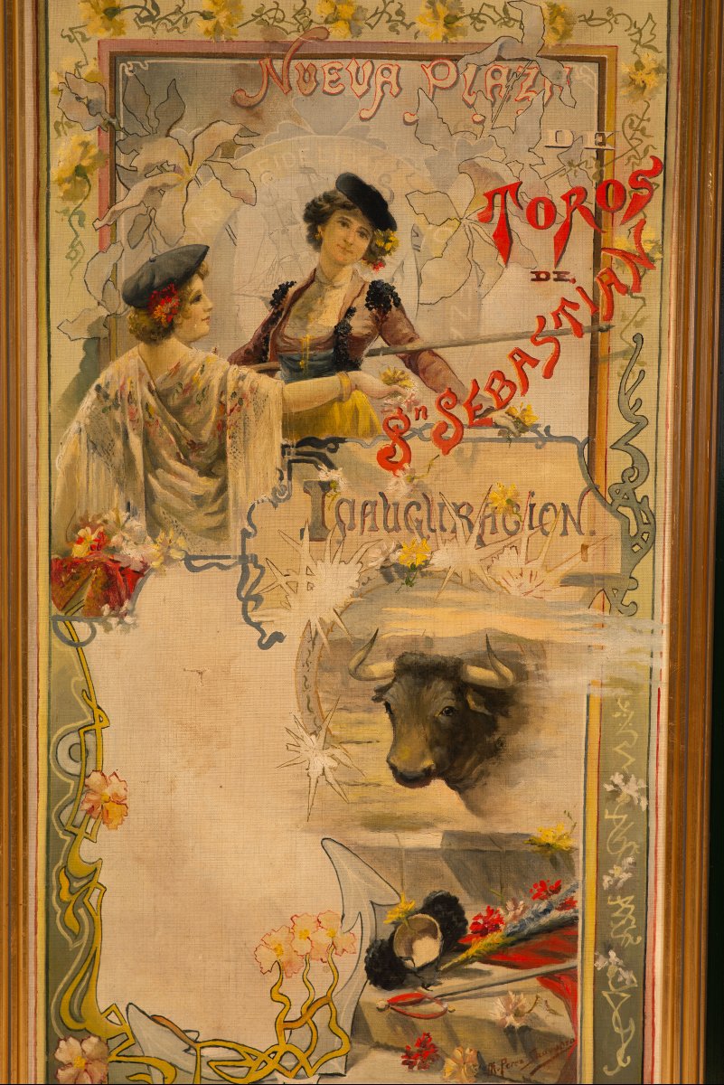 Affiche de corrida, Inauguration des arènes de Saint-Sébastien. Huile sur toile. 1903.-photo-2