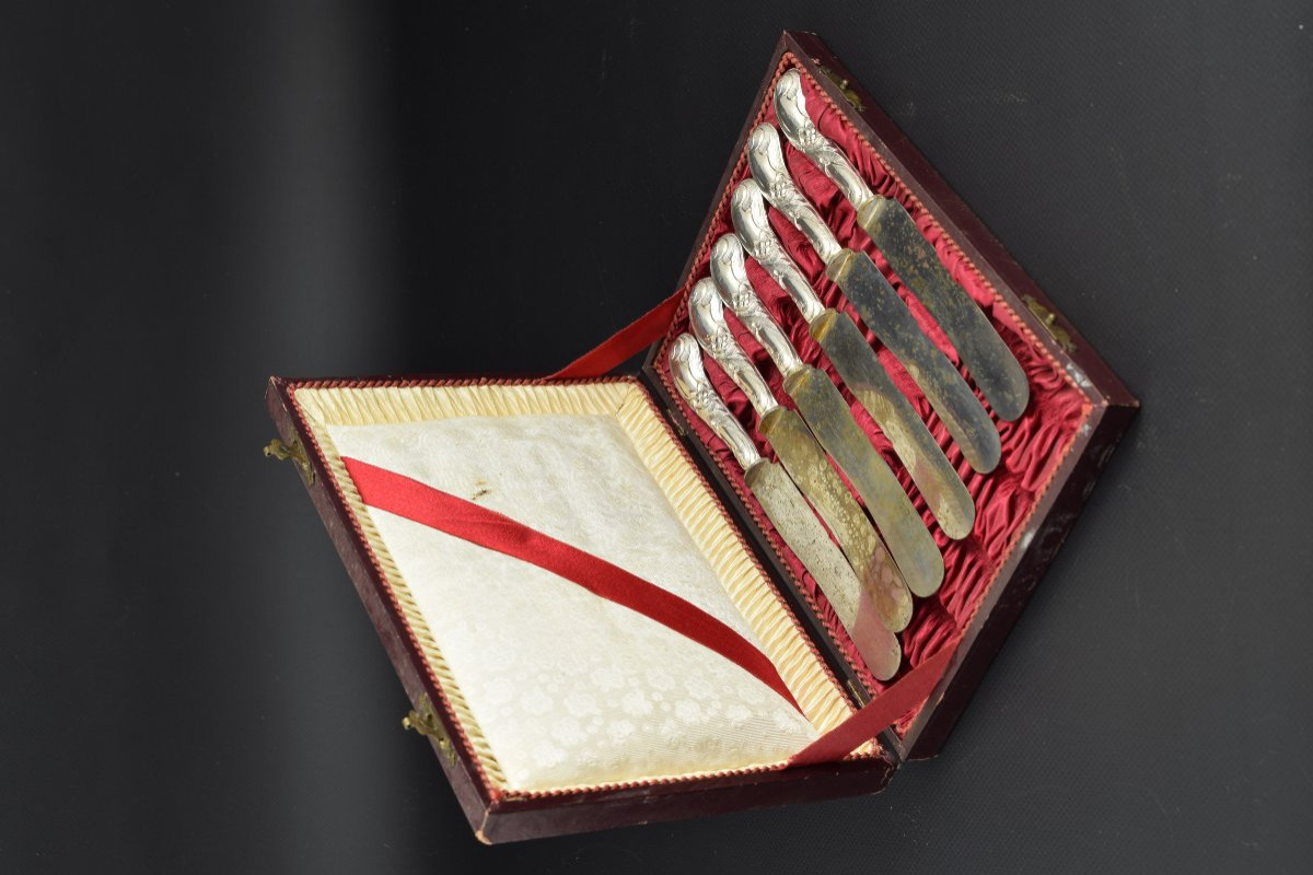Six Knives With Sheath. Silver (.800), Metal, Textile, Etc. Probably European, Late 19th Century -photo-3