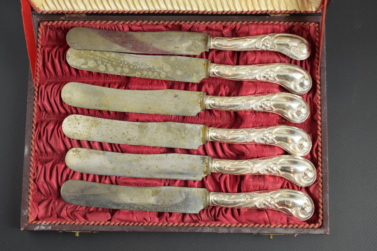 Six Knives With Sheath. Silver (.800), Metal, Textile, Etc. Probably European, Late 19th Century -photo-4