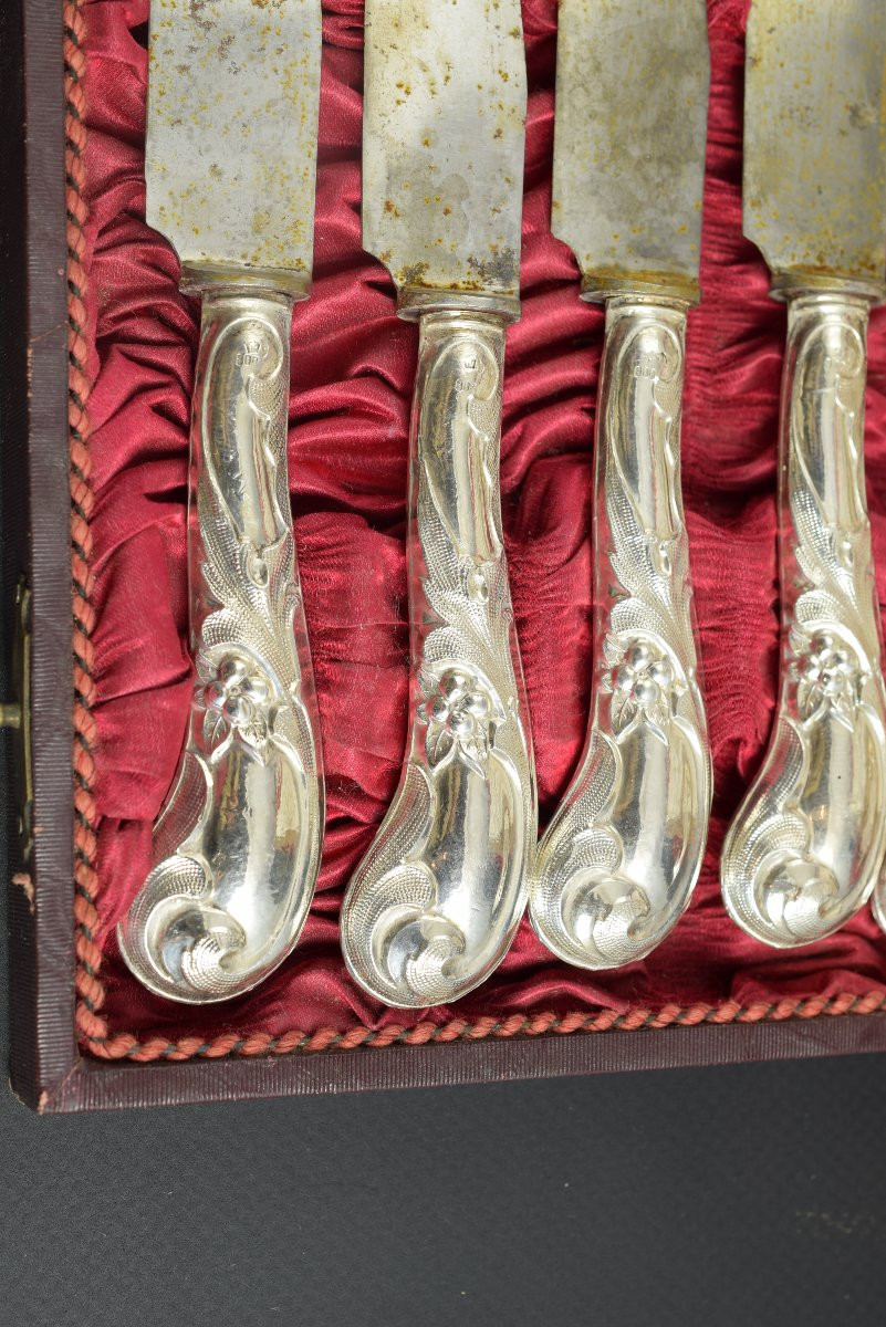 Six Knives With Sheath. Silver (.800), Metal, Textile, Etc. Probably European, Late 19th Century -photo-1