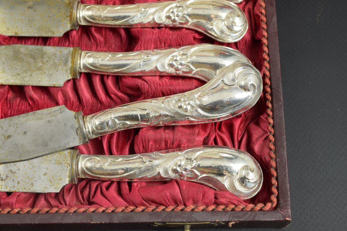 Six Knives With Sheath. Silver (.800), Metal, Textile, Etc. Probably European, Late 19th Century -photo-2