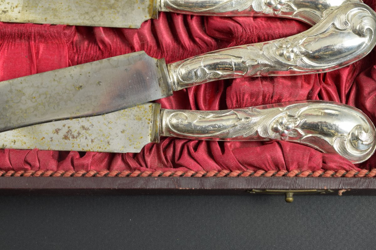 Six Knives With Sheath. Silver (.800), Metal, Textile, Etc. Probably European, Late 19th Century -photo-3