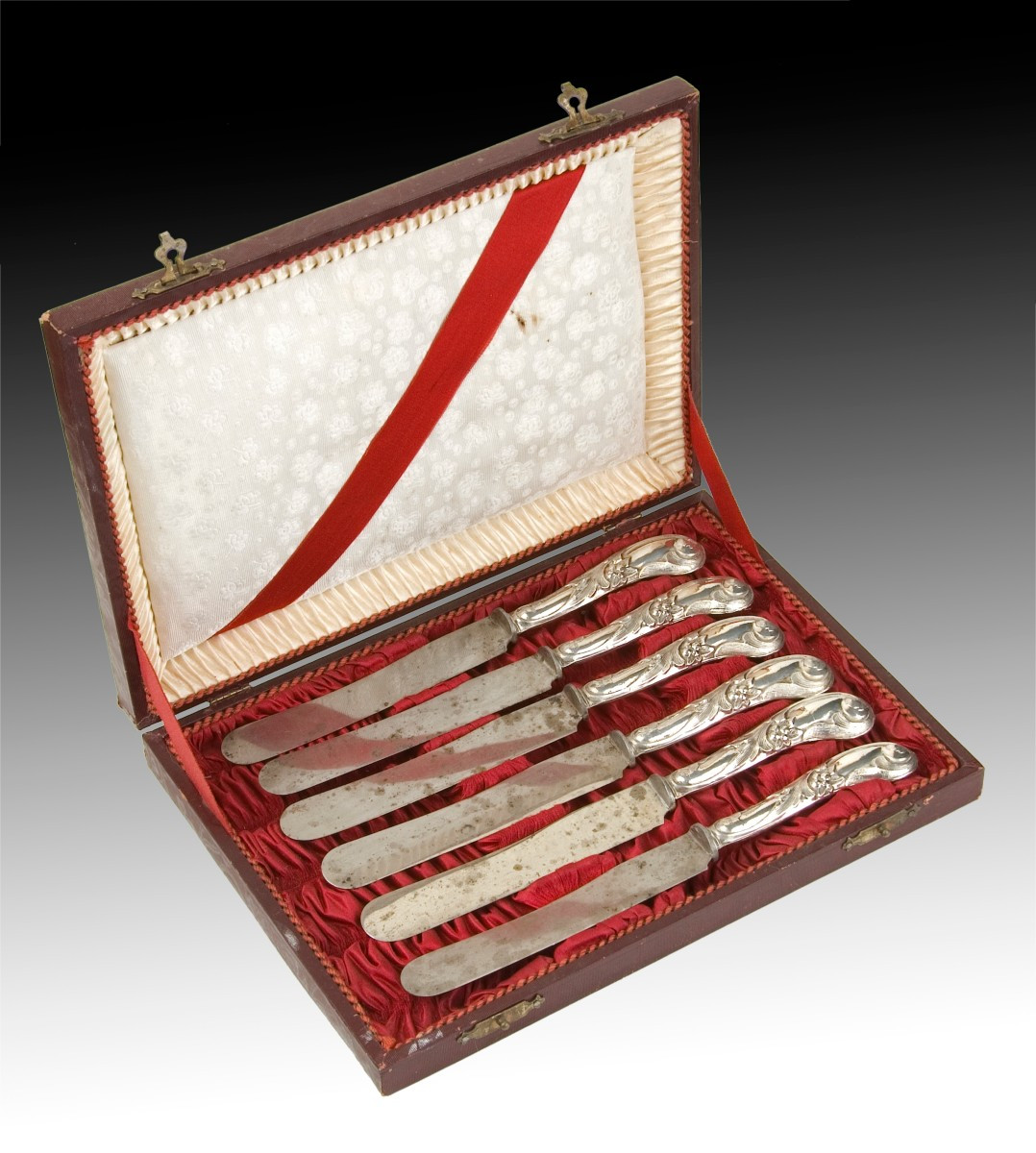 Six Knives With Sheath. Silver (.800), Metal, Textile, Etc. Probably European, Late 19th Century 