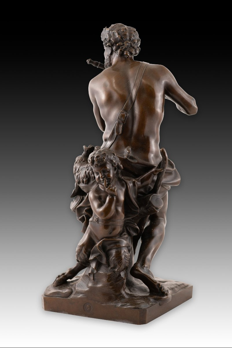  Faun Playing The Flute. Bronze. After Models By Antoine Coysevòx. -photo-4