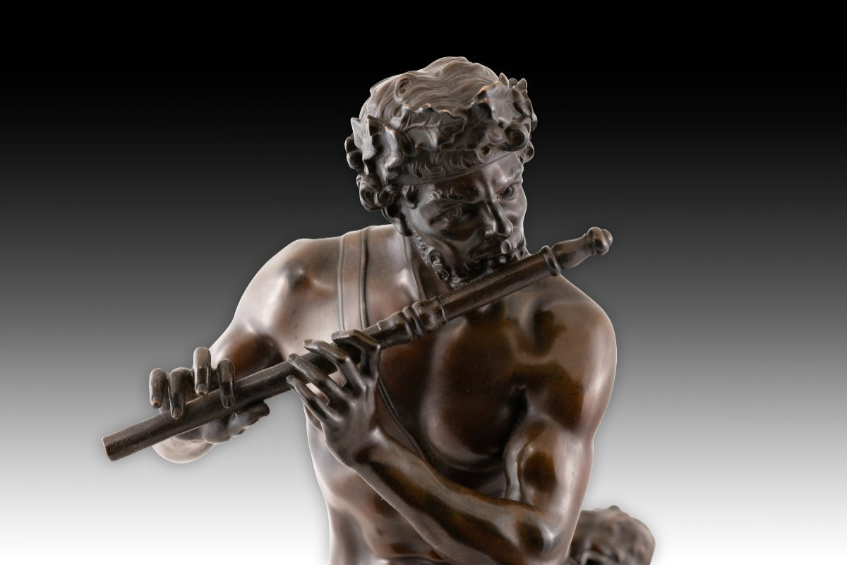  Faun Playing The Flute. Bronze. After Models By Antoine Coysevòx. -photo-8