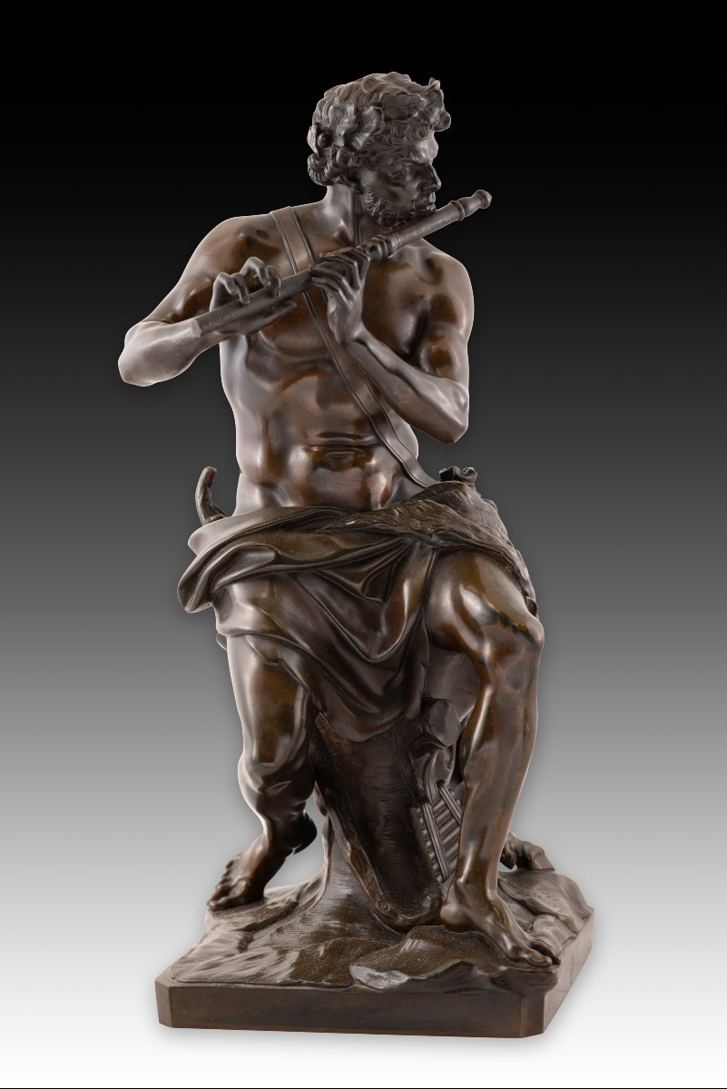  Faun Playing The Flute. Bronze. After Models By Antoine Coysevòx. 