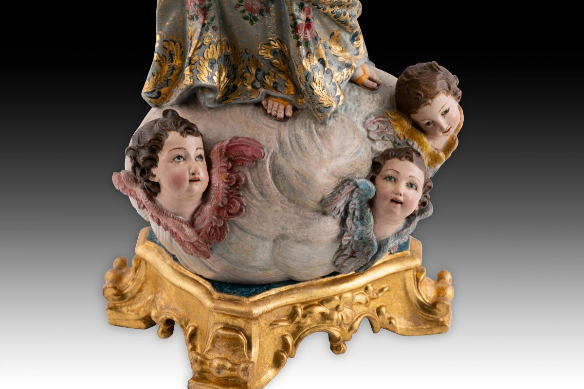 Immaculée. Bois sculpté et polychrome, verre, argent. École portugaise, XVIIIe siècle. -photo-7