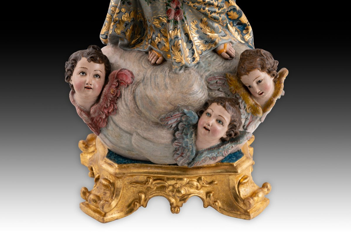 Immaculée. Bois sculpté et polychrome, verre, argent. École portugaise, XVIIIe siècle. -photo-8