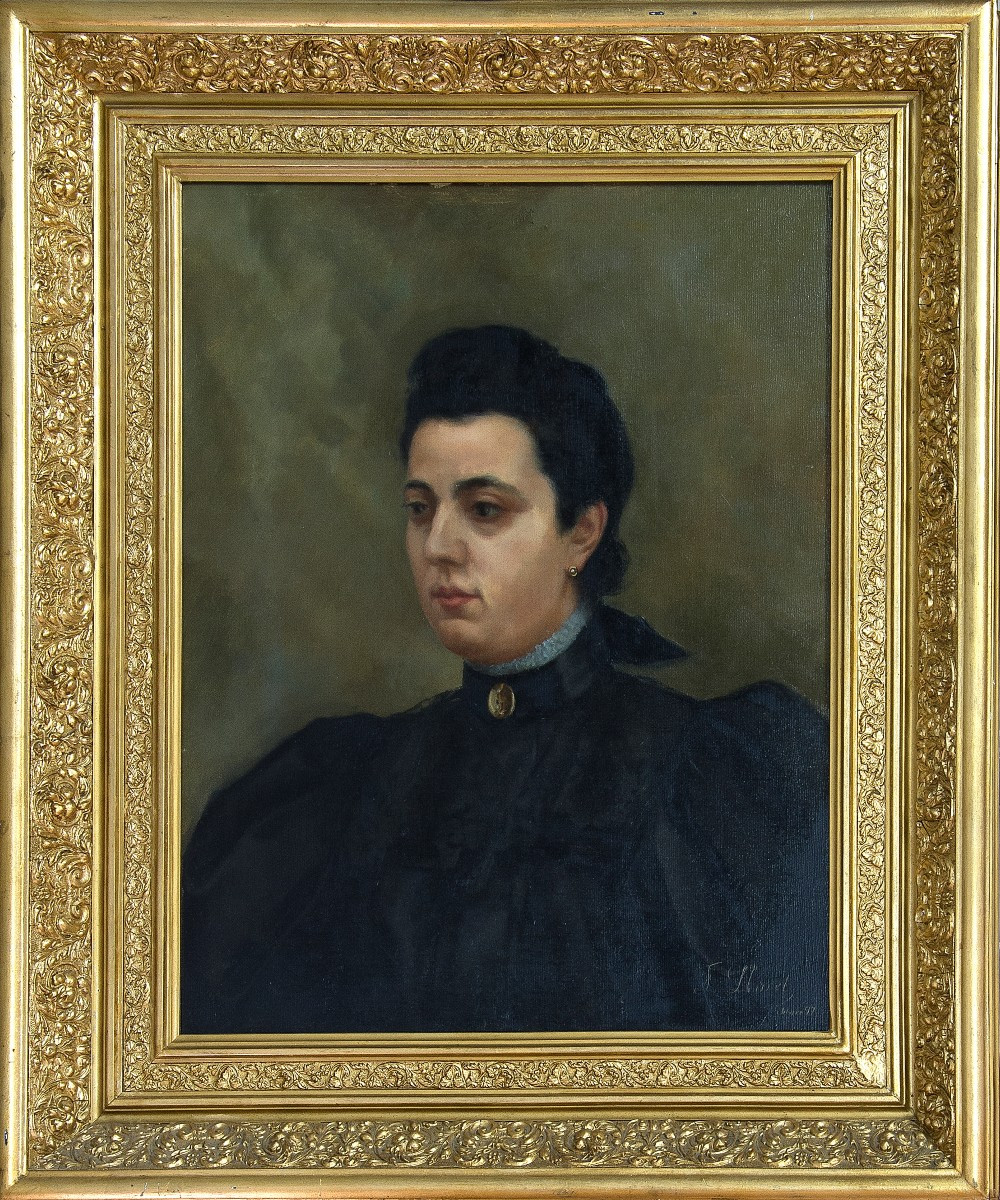  Dame. Huile sur toile. Signée (F. Lloret.) et datée (février 97) 