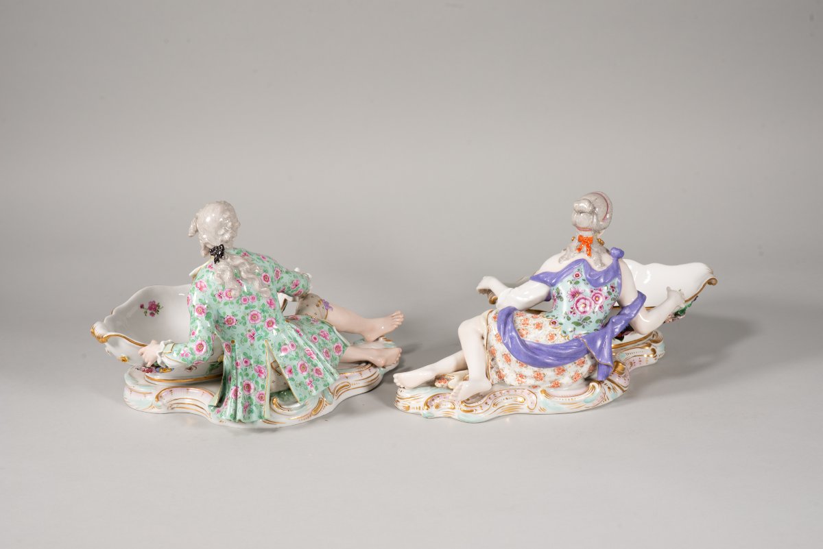 Paire de plateaux à confiture figuratifs. Porcelaine émaillée. Meissen, fin du XIXe siècle. -photo-4