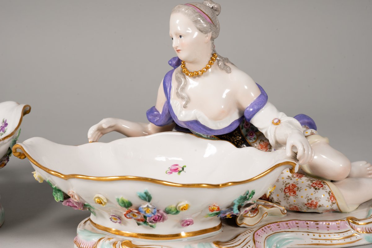 Paire de plateaux à confiture figuratifs. Porcelaine émaillée. Meissen, fin du XIXe siècle. -photo-5