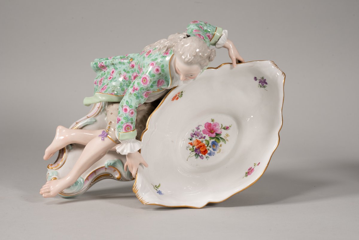 Paire de plateaux à confiture figuratifs. Porcelaine émaillée. Meissen, fin du XIXe siècle. -photo-8