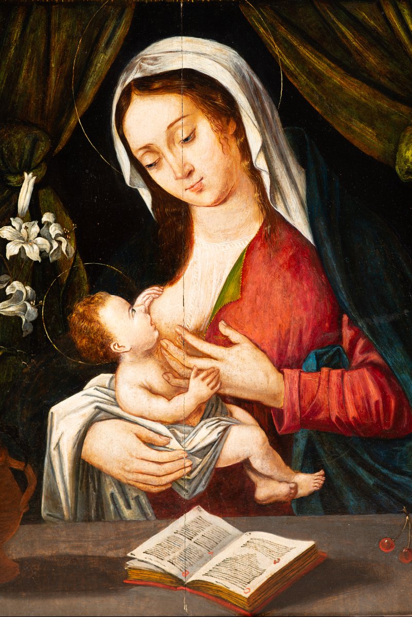 Vierge au lait. Huile sur panneau. École hispano-flamande, XVIe siècle. -photo-2