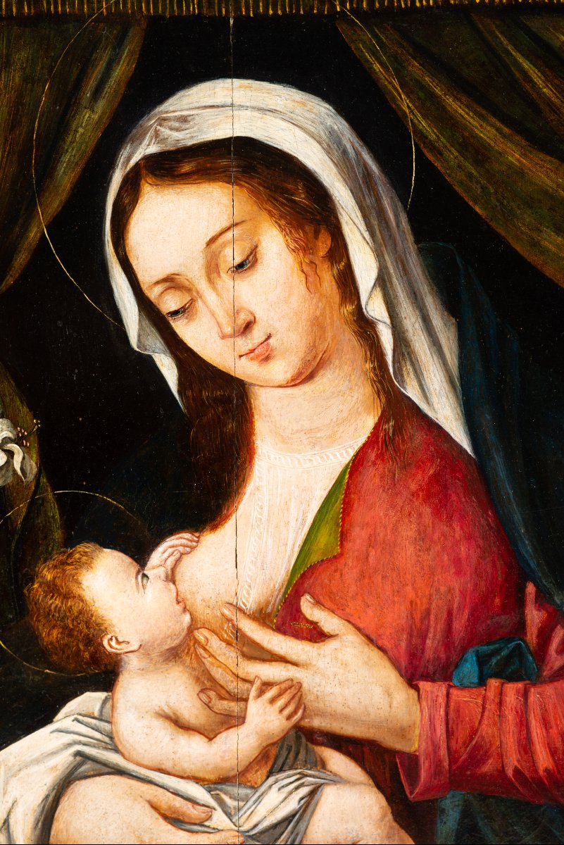Vierge au lait. Huile sur panneau. École hispano-flamande, XVIe siècle. -photo-3