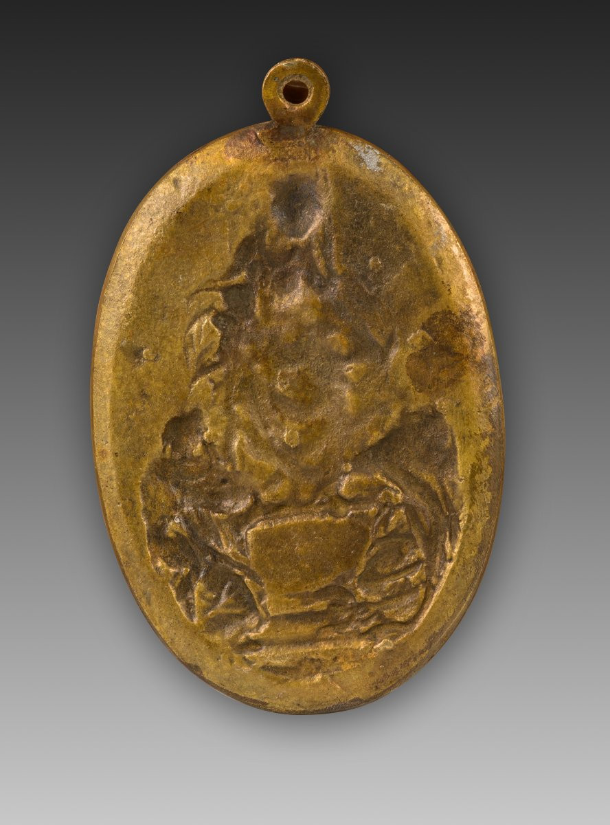 Plaque votive, Vierge du Rosaire et saints. Bronze. XVIIe-XVIIIe siècles. -photo-1