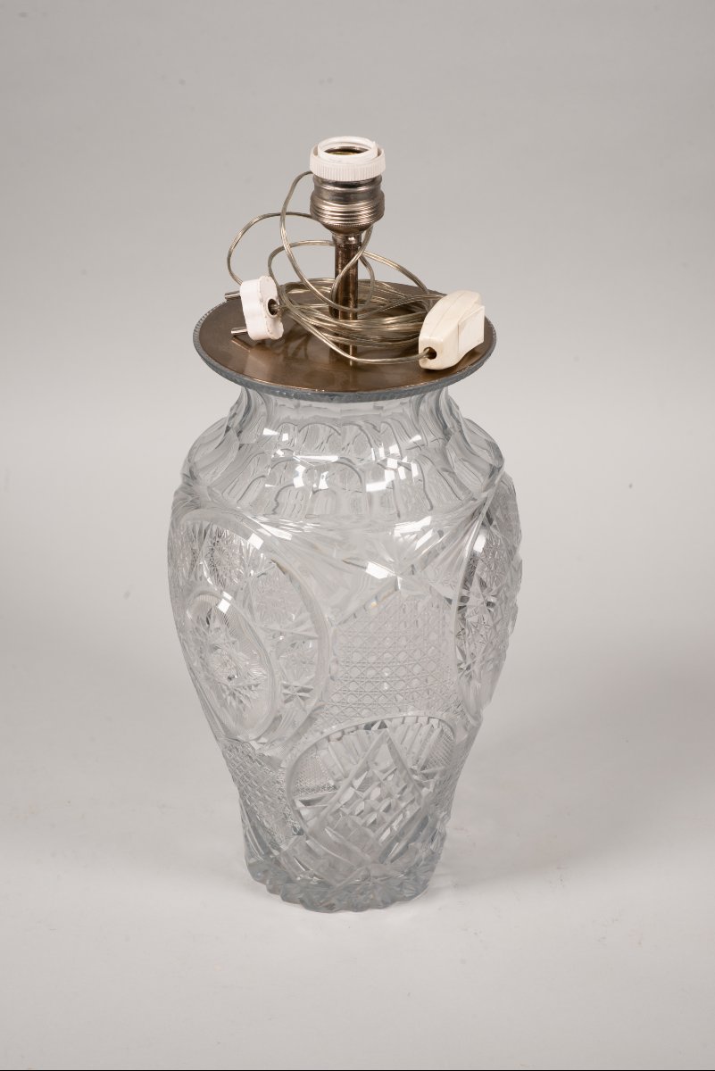 Lampe de table. Verre, métal. XXe siècle.-photo-4