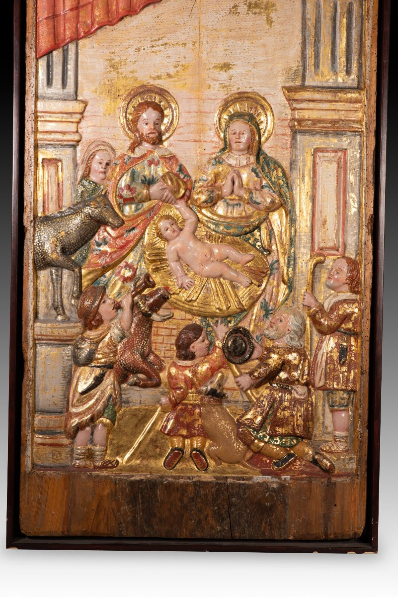  Adoration des bergers. Bois sculpté et polychrome. École coloniale , XVIIIe-photo-4