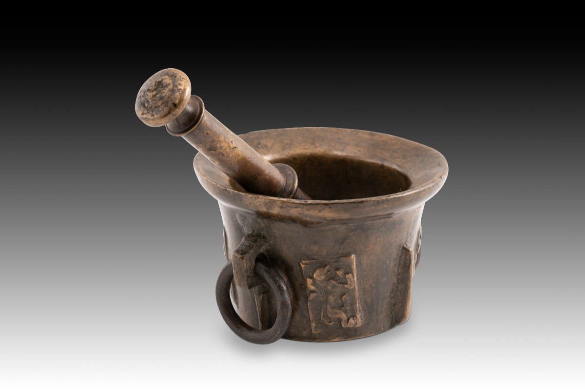  Mortar With Pestle. Bronze. 16th Century. -photo-2