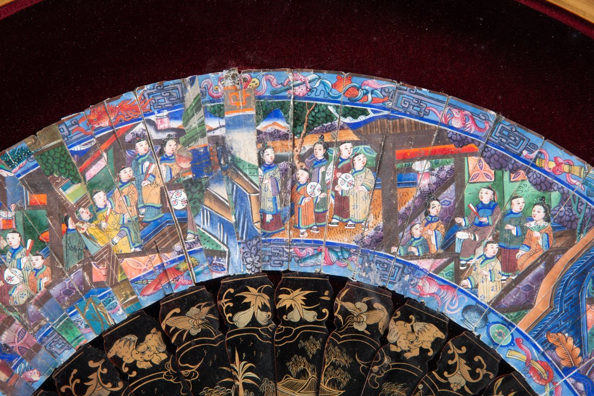A "thousand-faced" Fan In A Case. Paper, Lacquered Wood, Wood And Glass… Canton, China.-photo-3