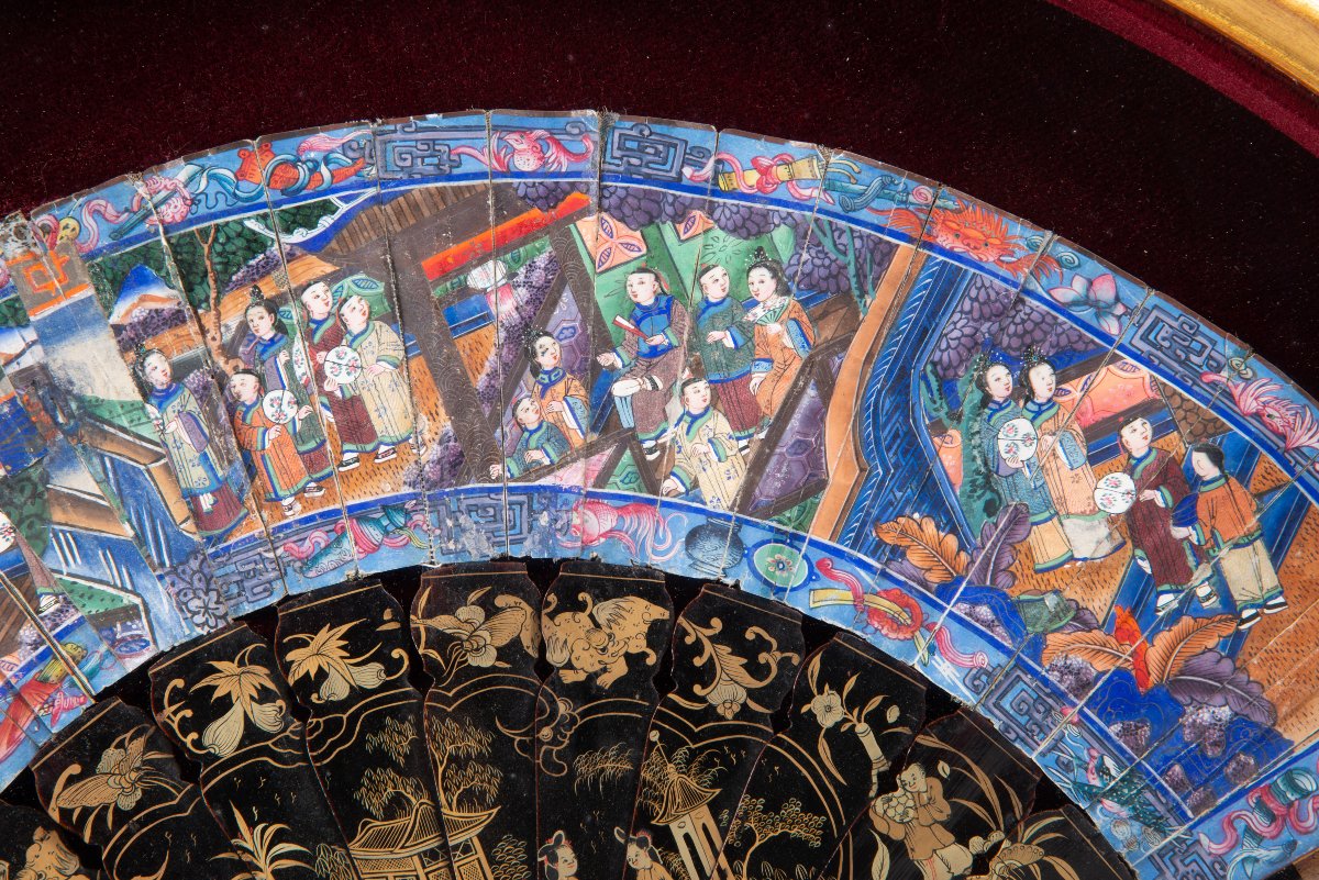 A "thousand-faced" Fan In A Case. Paper, Lacquered Wood, Wood And Glass… Canton, China.-photo-4