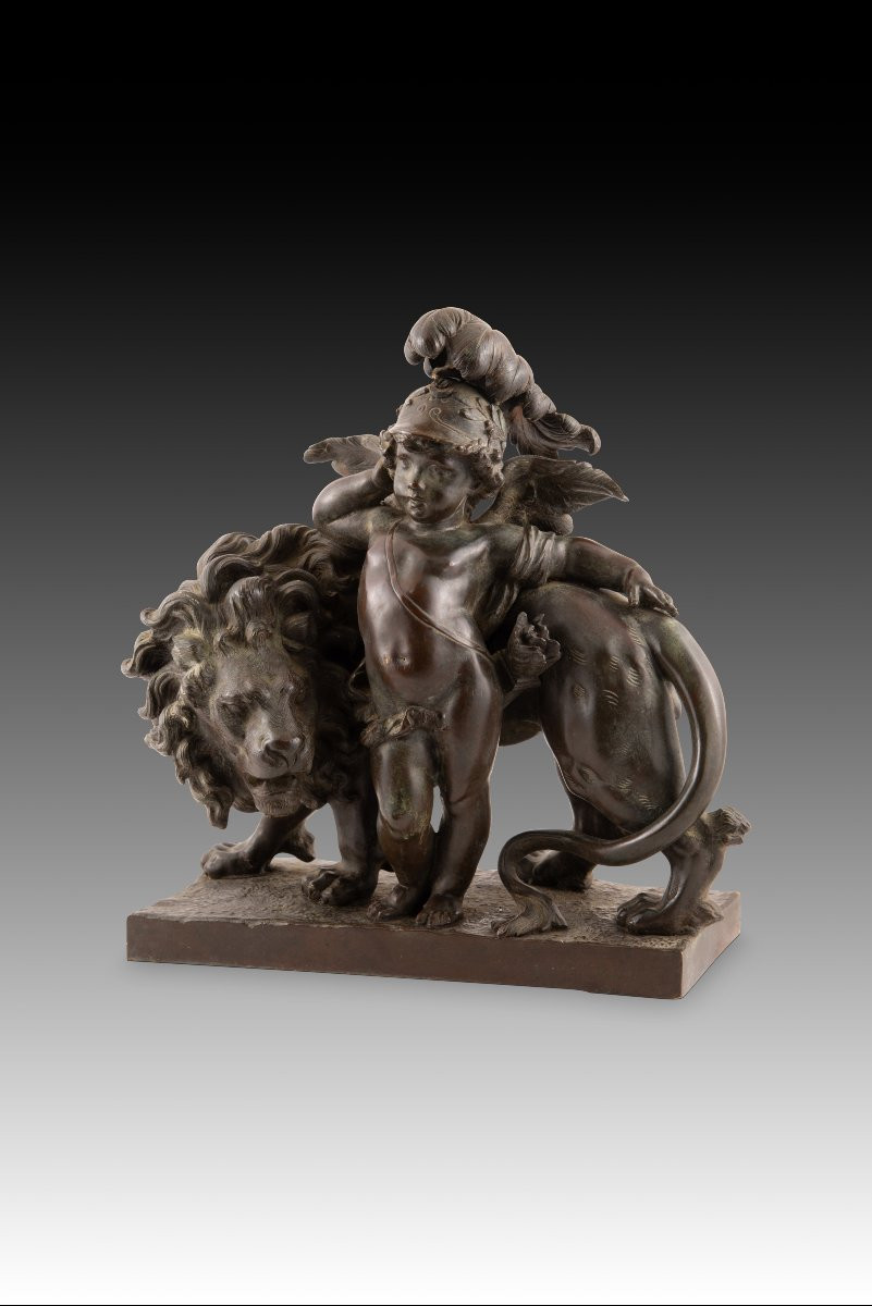 Cupid And The Lion. Bronze. Ferville-suan, Charles Georges (france, 1847-1925). -photo-2