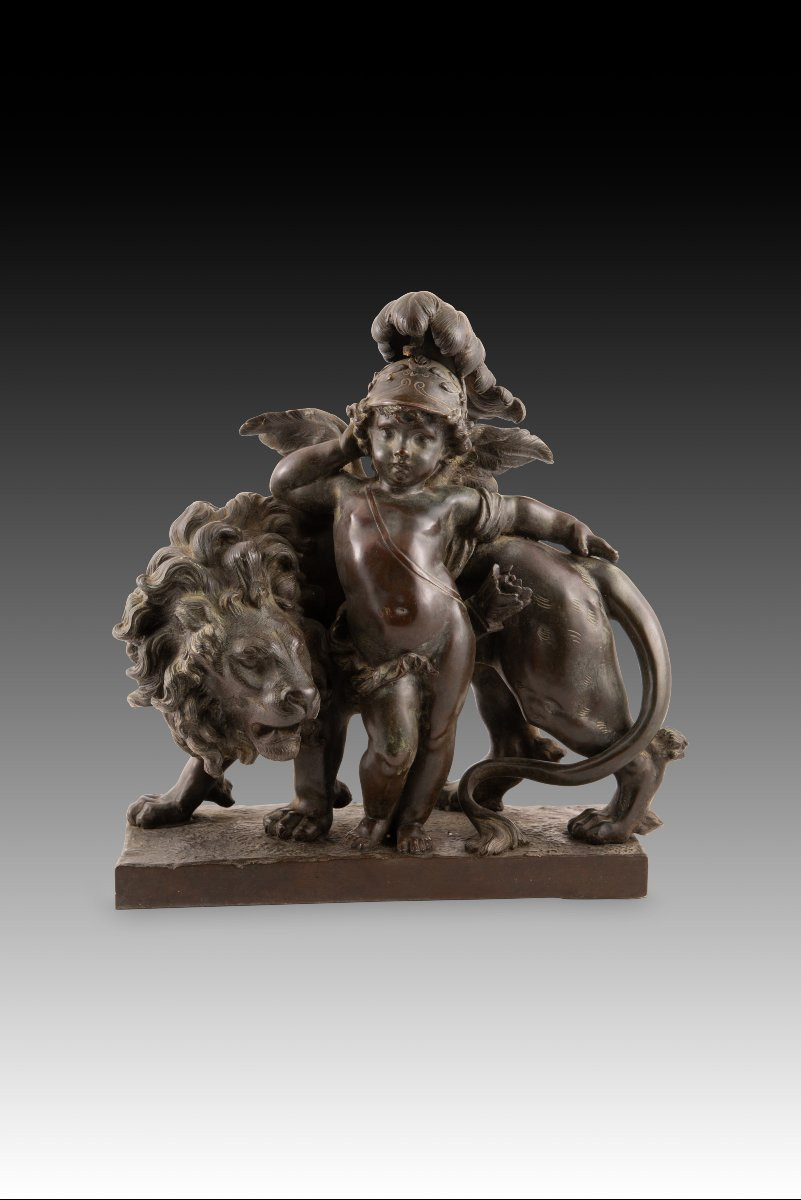 Cupid And The Lion. Bronze. Ferville-suan, Charles Georges (france, 1847-1925). -photo-3