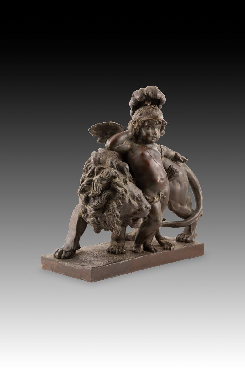 Cupid And The Lion. Bronze. Ferville-suan, Charles Georges (france, 1847-1925). -photo-4