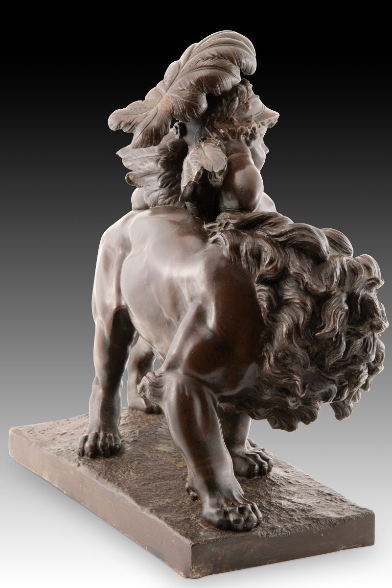 Cupid And The Lion. Bronze. Ferville-suan, Charles Georges (france, 1847-1925). -photo-2