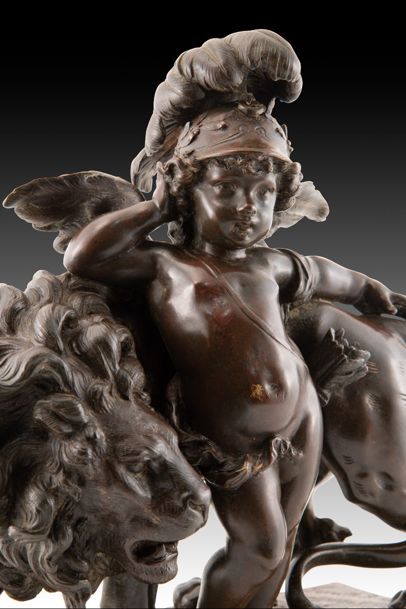 Cupid And The Lion. Bronze. Ferville-suan, Charles Georges (france, 1847-1925). -photo-3