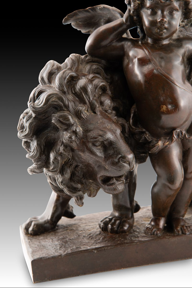 Cupid And The Lion. Bronze. Ferville-suan, Charles Georges (france, 1847-1925). -photo-4