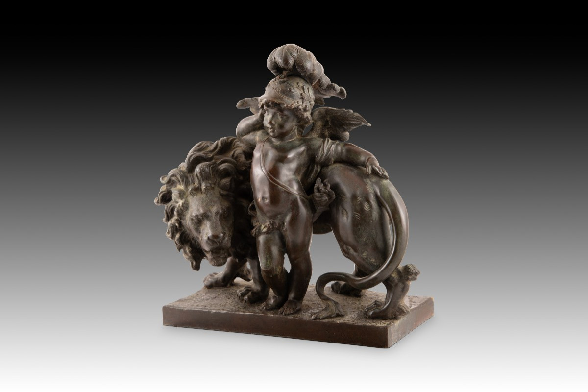 Cupid And The Lion. Bronze. Ferville-suan, Charles Georges (france, 1847-1925). 