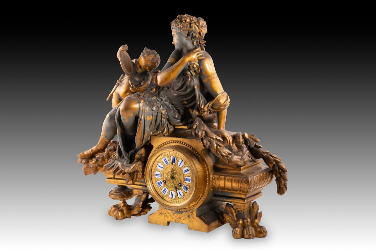 Horloge de table Napoléon III. Calamine, bronze, etc. Samuel Marti et Cie., Philippe Mourey. -photo-2