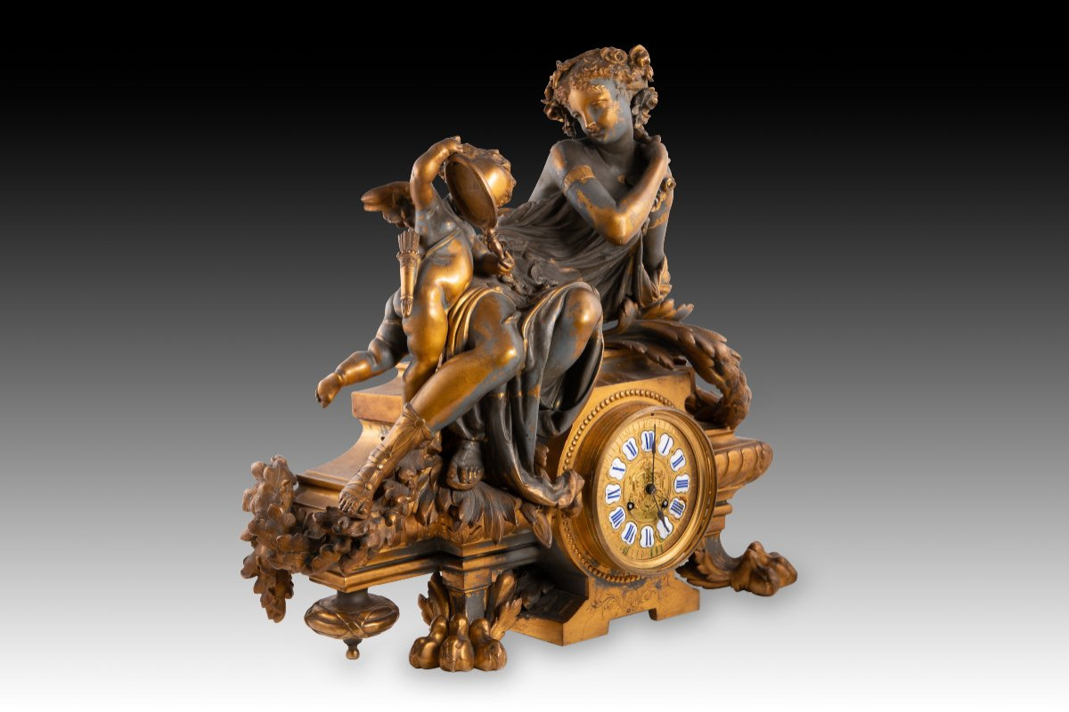 Horloge de table Napoléon III. Calamine, bronze, etc. Samuel Marti et Cie., Philippe Mourey. -photo-4