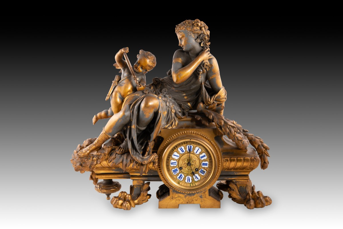 Horloge de table Napoléon III. Calamine, bronze, etc. Samuel Marti et Cie., Philippe Mourey. 
