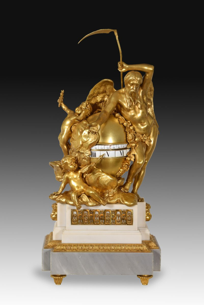 Table Clock With Rotating Dial. Bronze, Marble. After Models By Augustin Pajou.-photo-2