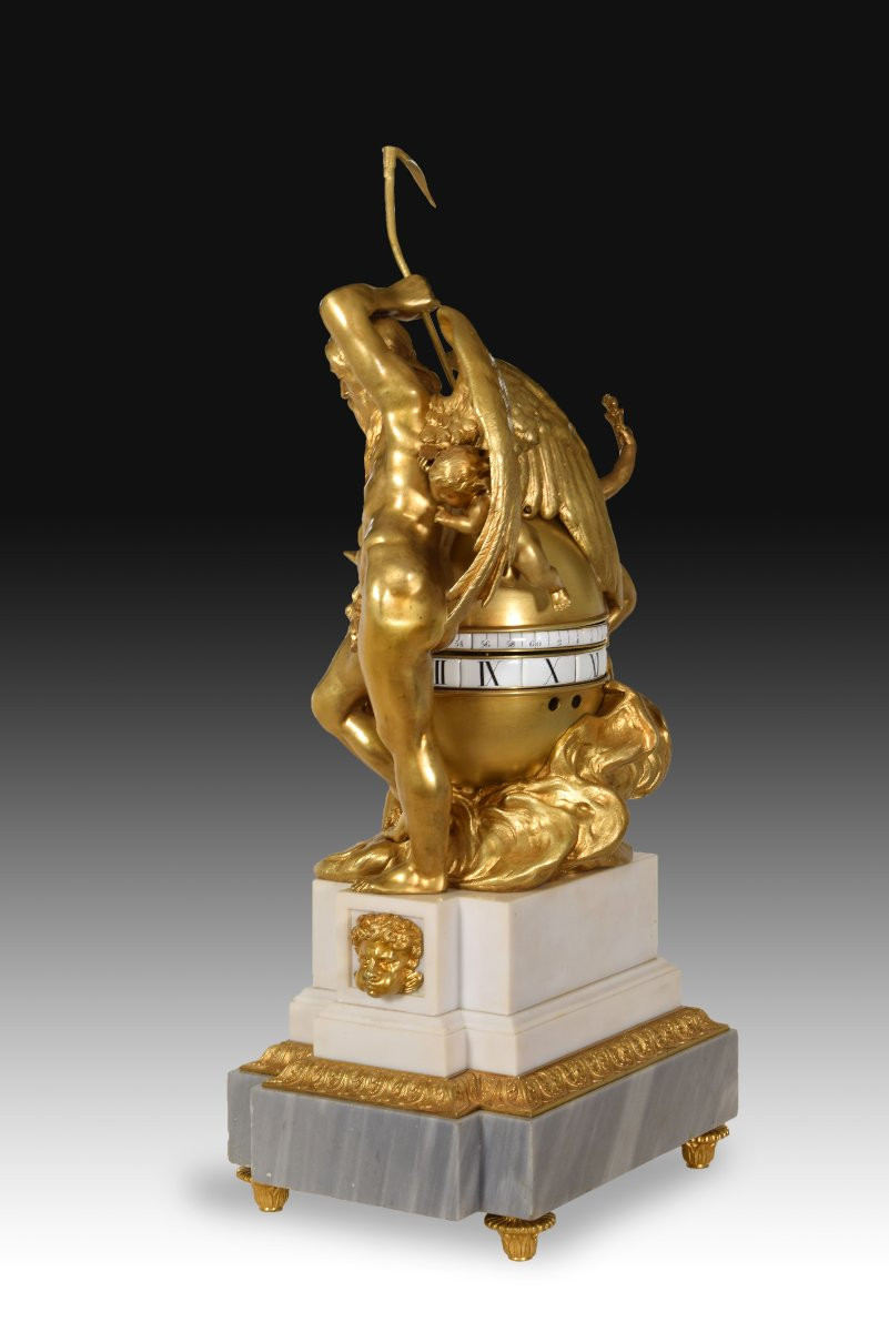 Table Clock With Rotating Dial. Bronze, Marble. After Models By Augustin Pajou.-photo-3