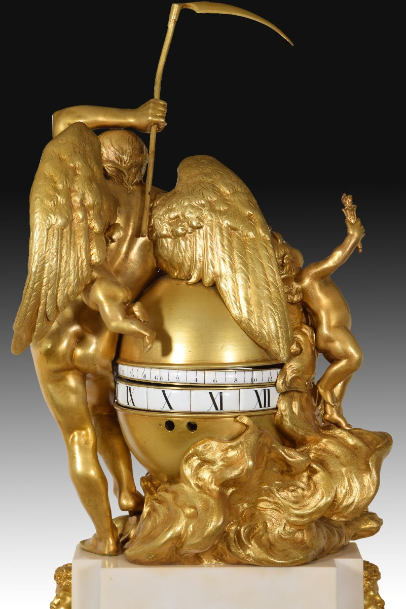 Table Clock With Rotating Dial. Bronze, Marble. After Models By Augustin Pajou.-photo-4