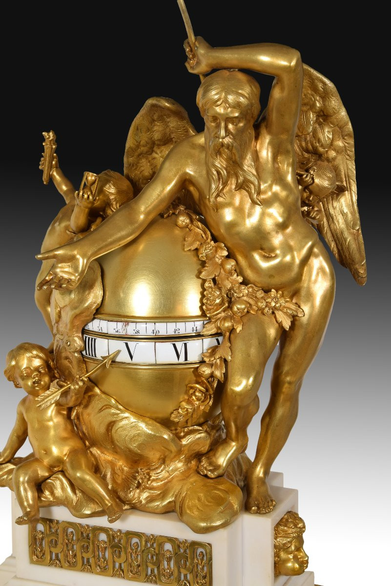 Table Clock With Rotating Dial. Bronze, Marble. After Models By Augustin Pajou.-photo-5