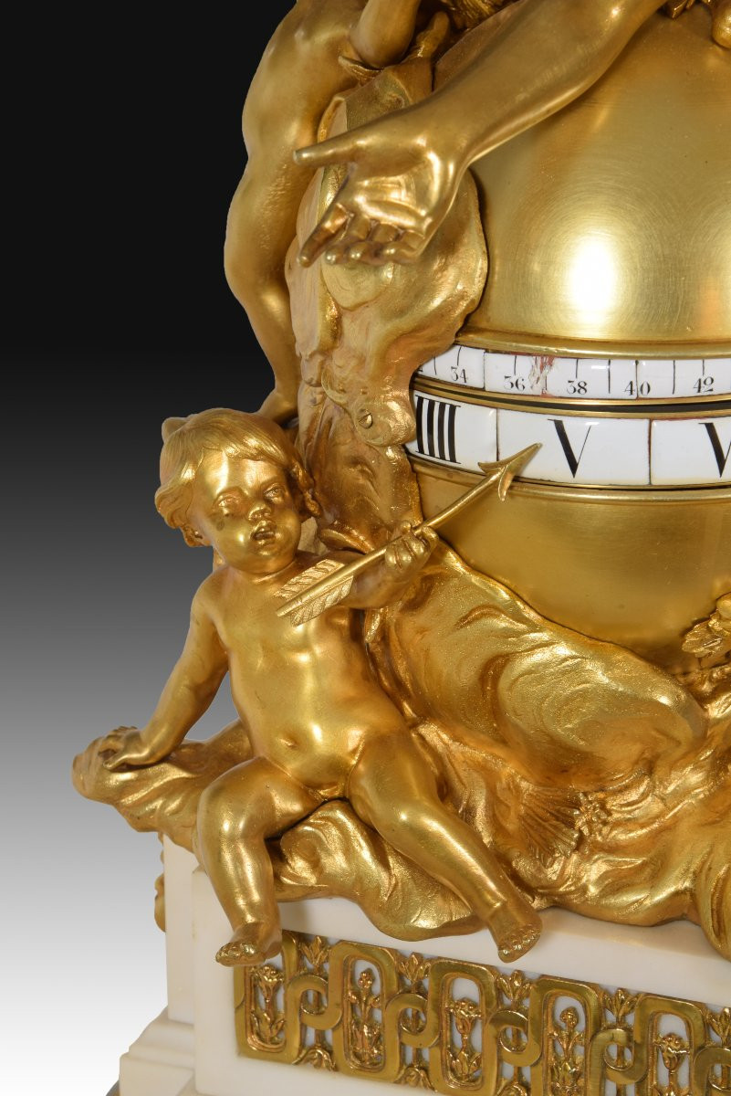 Table Clock With Rotating Dial. Bronze, Marble. After Models By Augustin Pajou.-photo-7