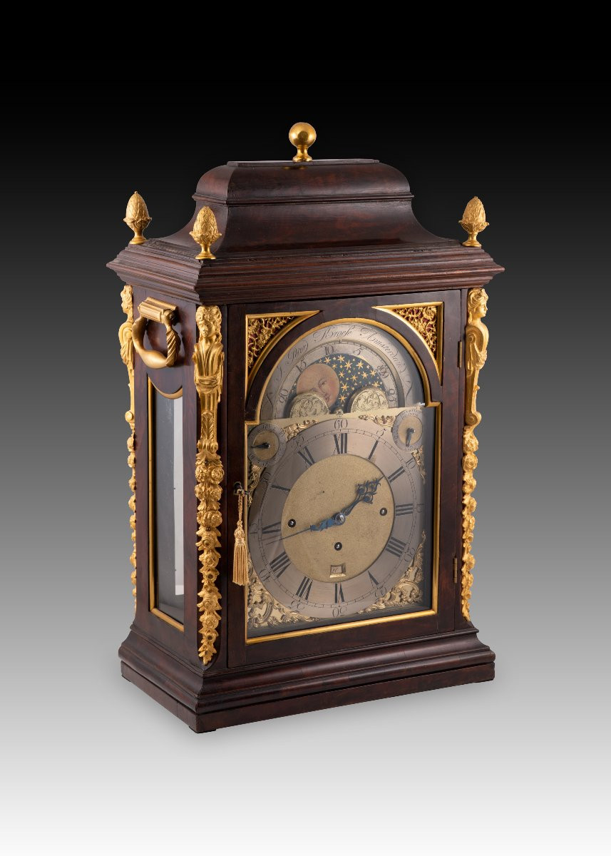 Table Clock With Astronomical Dial And Mahogany Case. Amsterdam, 18th Century.-photo-3