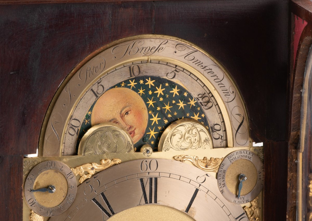Table Clock With Astronomical Dial And Mahogany Case. Amsterdam, 18th Century.-photo-6