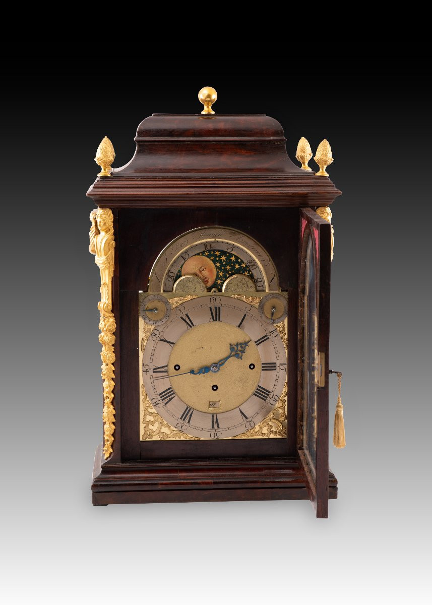 Table Clock With Astronomical Dial And Mahogany Case. Amsterdam, 18th Century.-photo-8