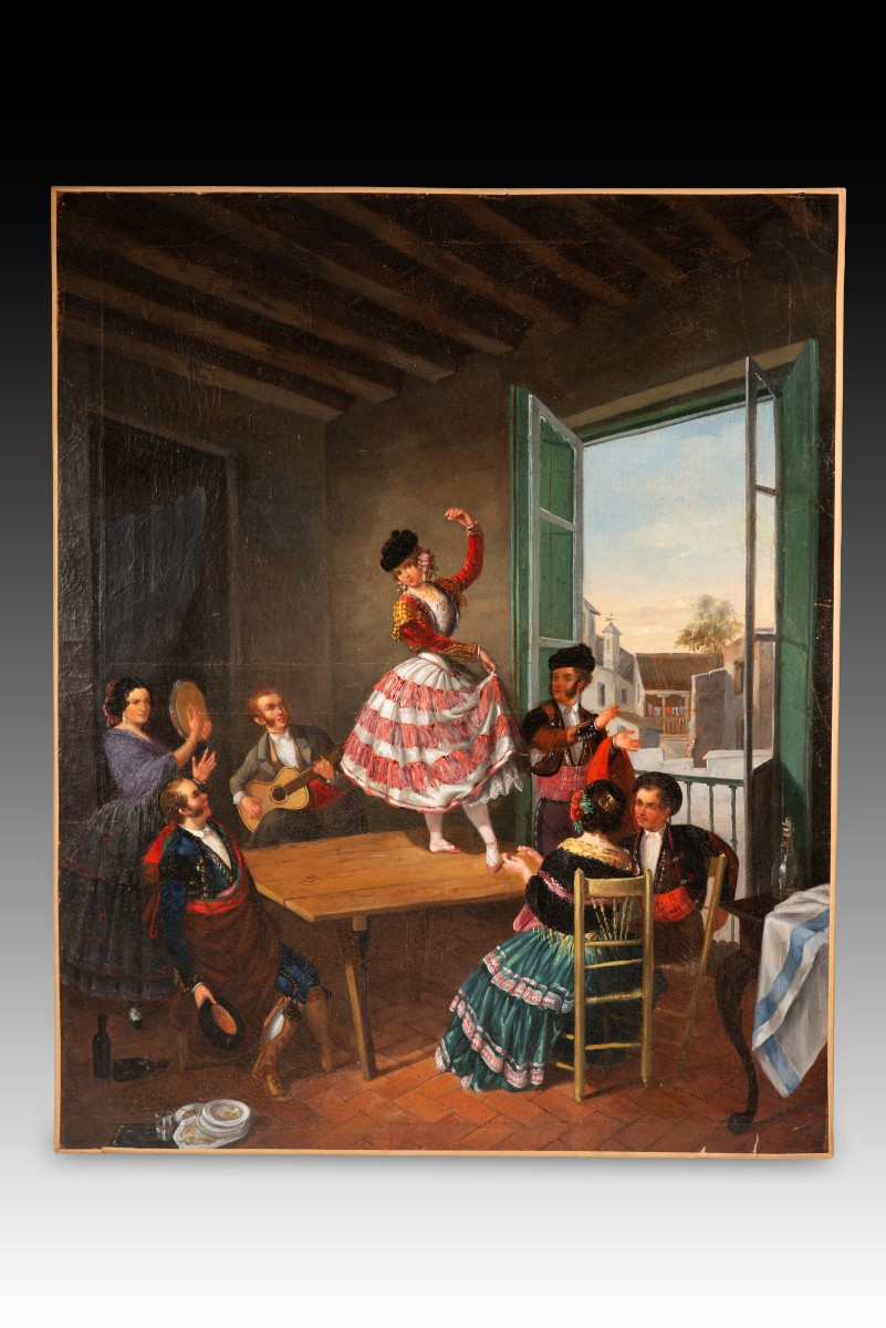 Flamenco Scene. Oil On Canvas. Cabral Y Bejarano, Manuel (1827-1891).  Signed.