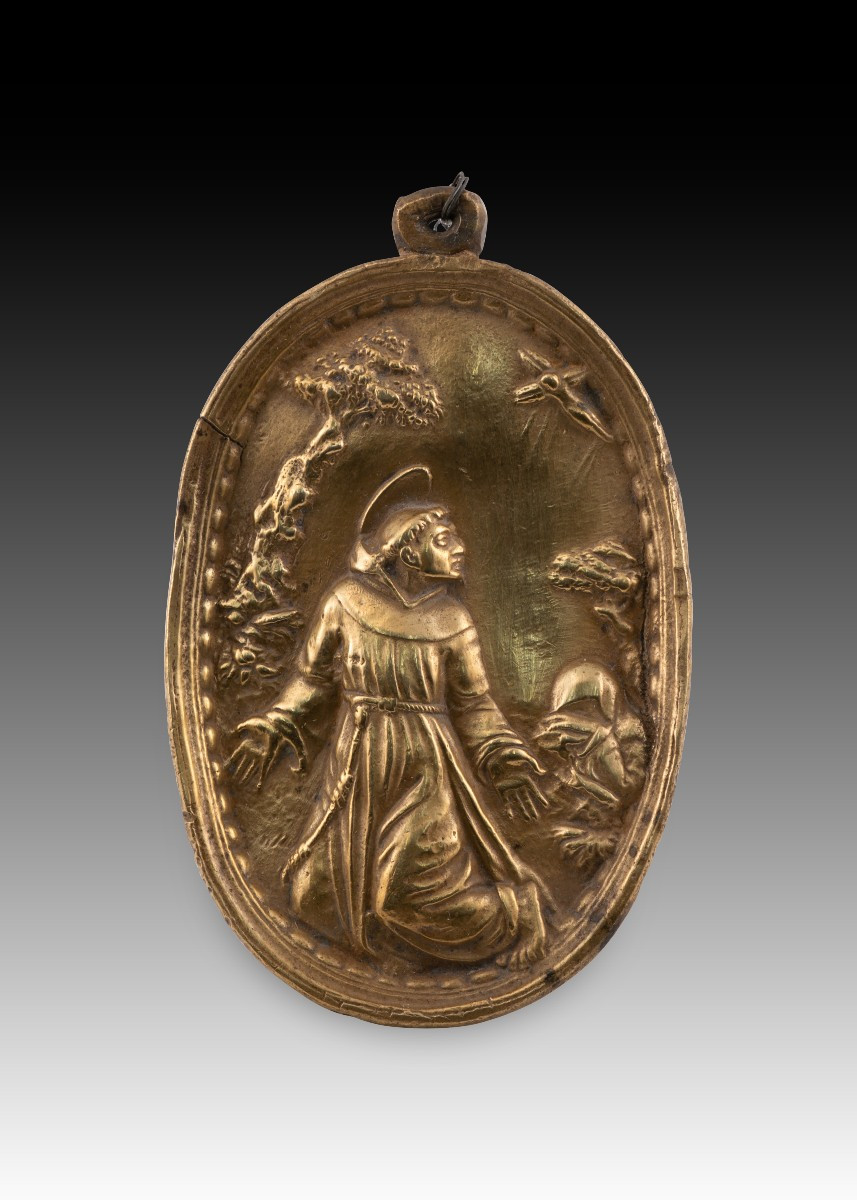 Plaque de dévotion, La stigmatisation de saint François d'Assise. Bronze. Probablement XVIIe s.