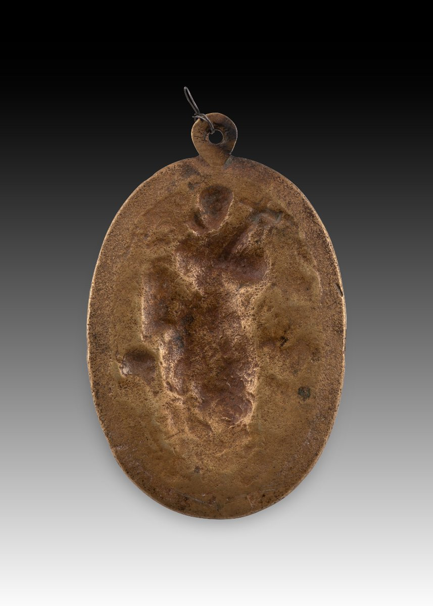 Plaque de dévotion, saint Antoine de Padoue. Bronze. École espagnole, XVIIe siècle. -photo-3