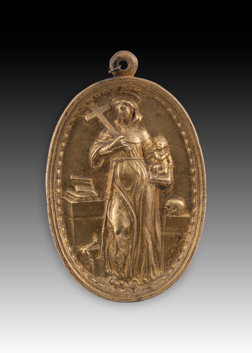 Plaque de dévotion, saint Antoine de Padoue. Bronze. École espagnole, XVIIe siècle. 