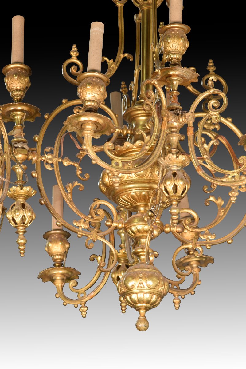 Lustre. Bronze, verre, métal. XIXe siècle. -photo-3