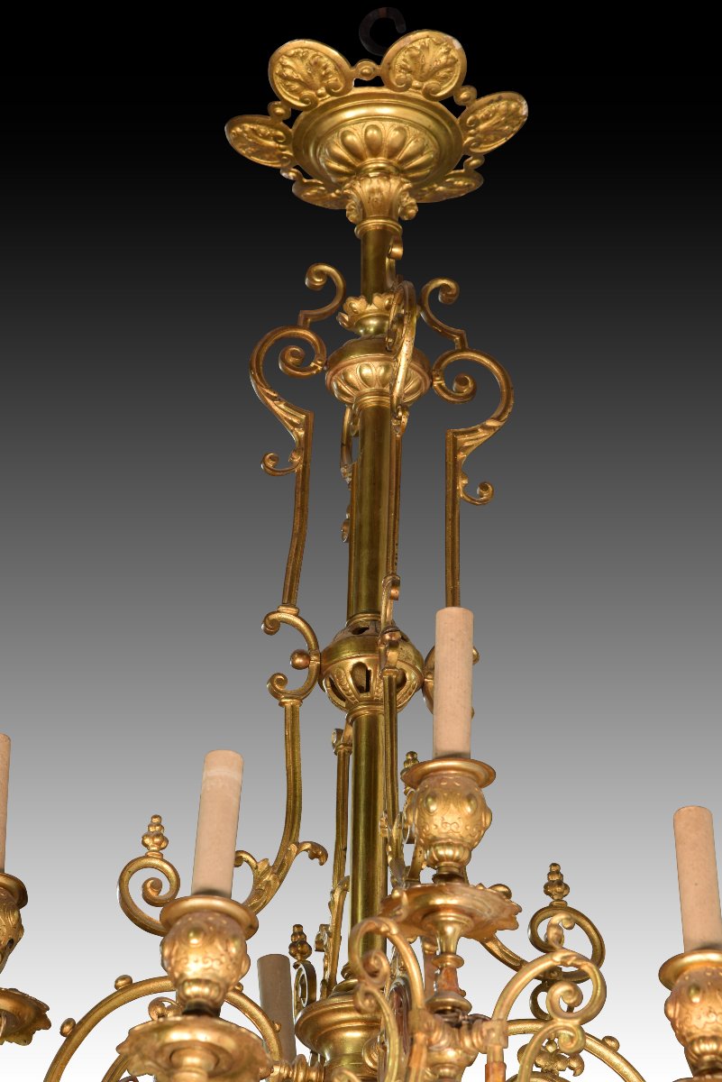 Lustre. Bronze, verre, métal. XIXe siècle. -photo-4