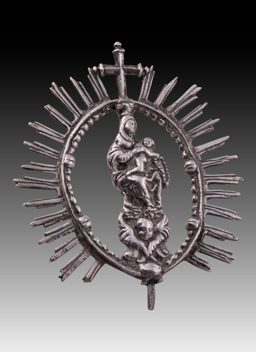 Pièce en argent, Vierge du Rosaire. École espagnole, XVIIe siècle. -photo-3
